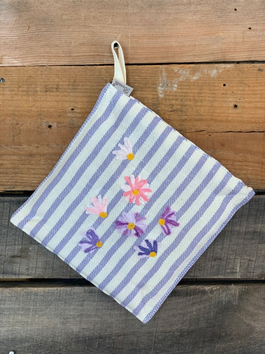 Kuche Busatti | Fruhlingsblumen-Bestickter Topflappen Lavendel